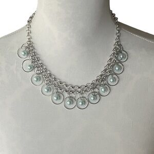 Silver-Tone Chain Necklace with Light Blue Dangles